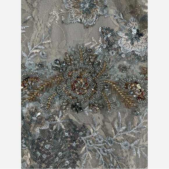 NEW $698 Mac‎ Duggal [ 20 ] Sleeve Flutter Floral Embellished Gown Seafoam - Picture 12 of 15